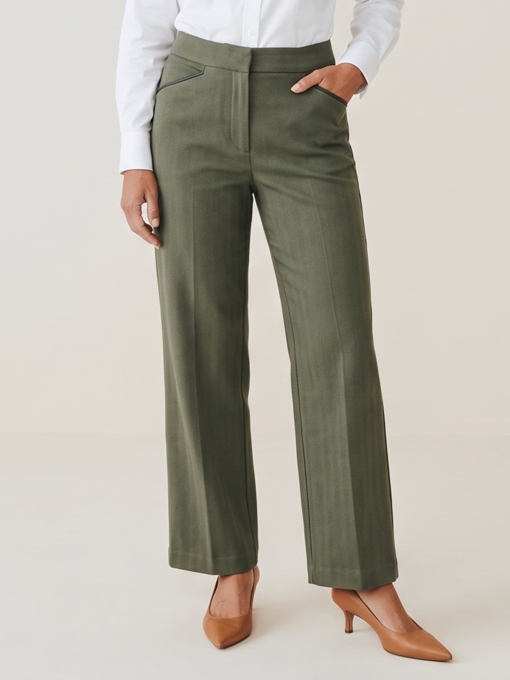 Norton McNaughton Petites Olive Green Herringbone Tailored Pants 10P